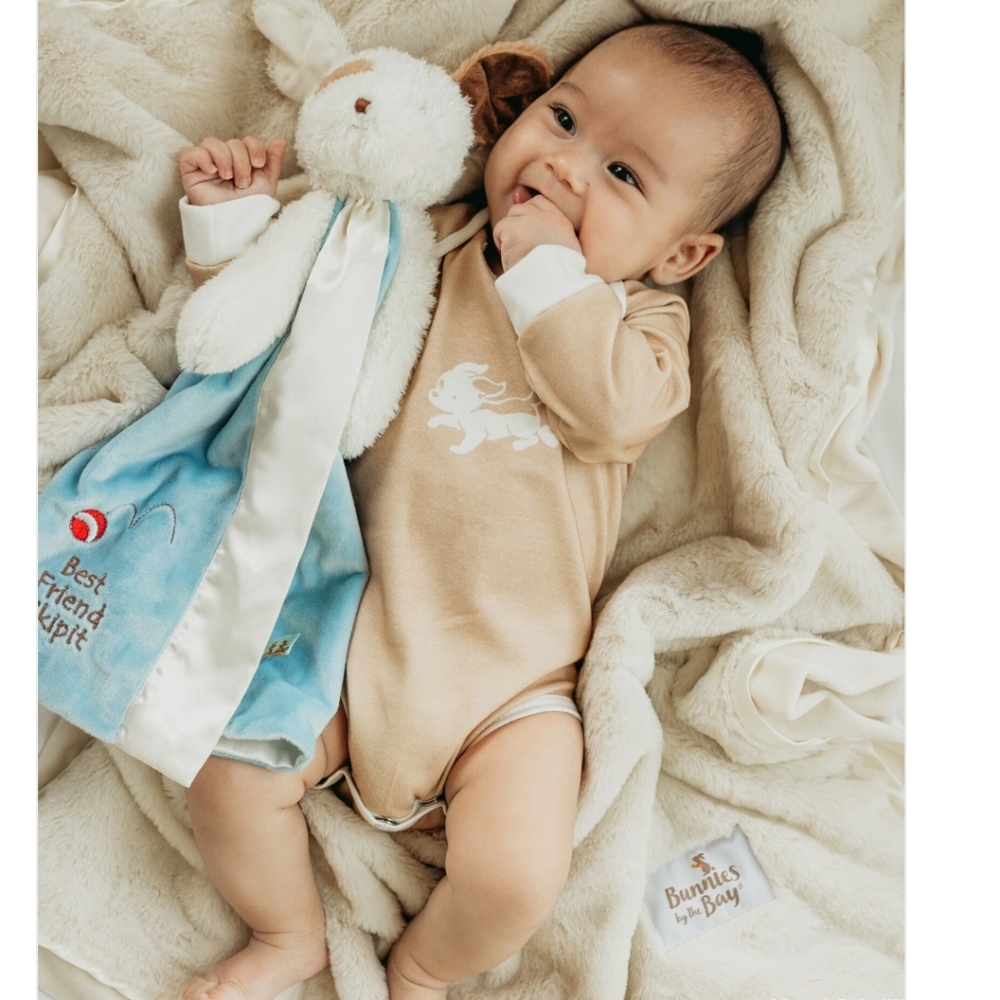 Bunnies By The Bay "Best Friend Skipit" Puppy Buddy Blanket Satin Lovey Blue